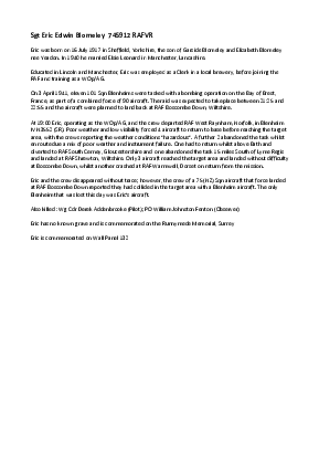 A preview of a PDF biography for Blomeley, Eric Edwin